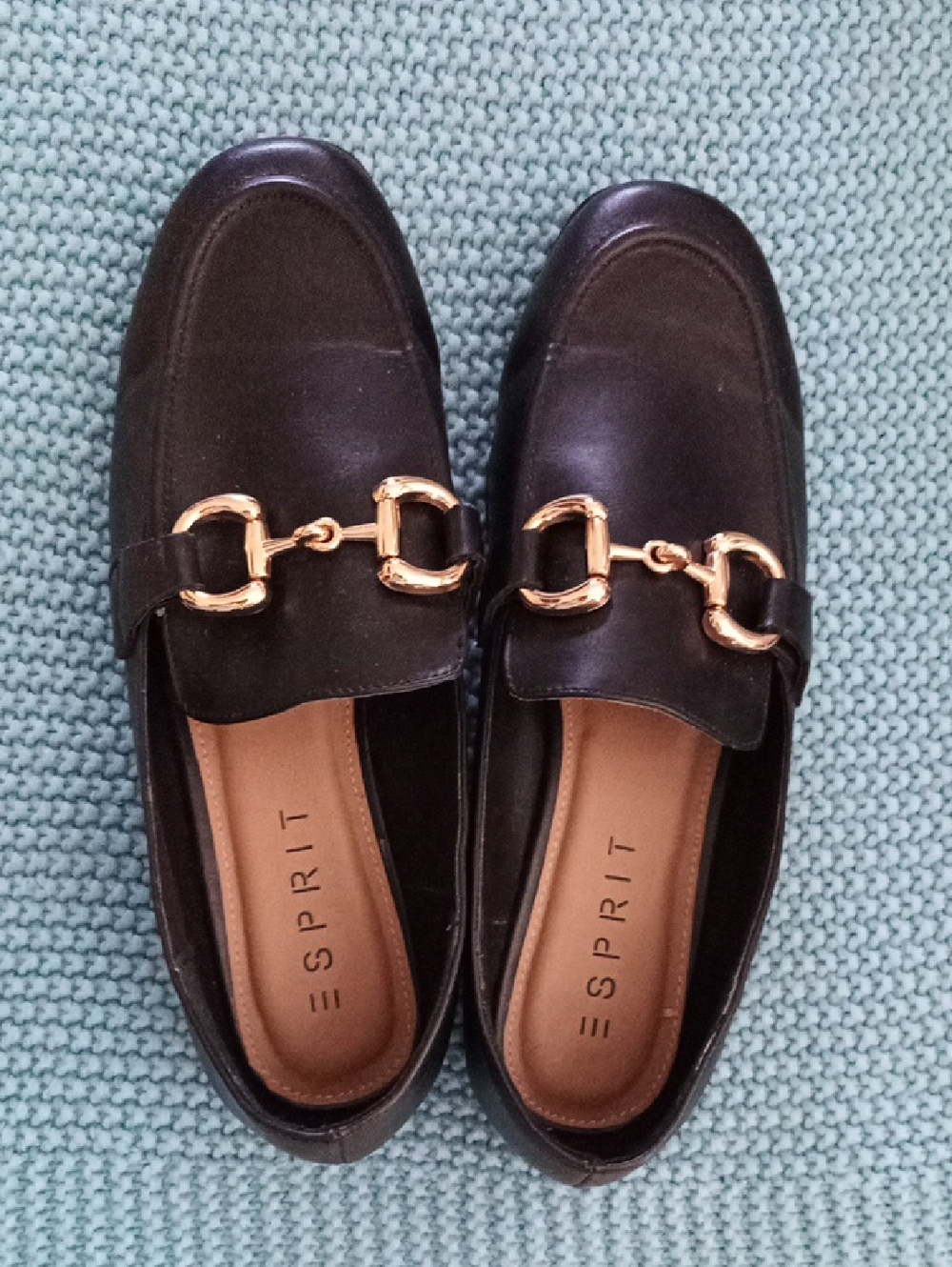 Esprit Black Loafers with Gold Horsebit Accent Size 7.5 BRITNEY